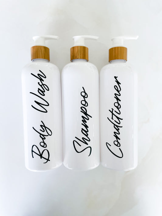 Three Pack of Bathroom Vinyl Labels to fit 1 Litre Bottles