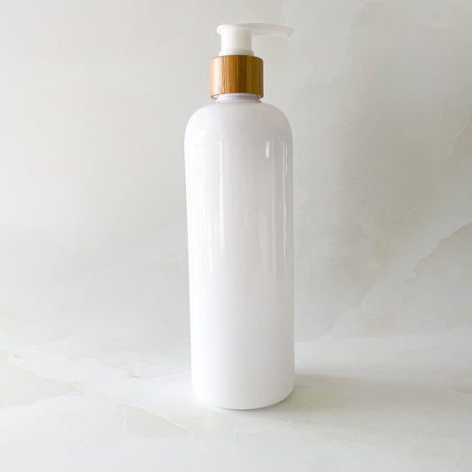 1L White Bottle with Bamboo Pump Lid