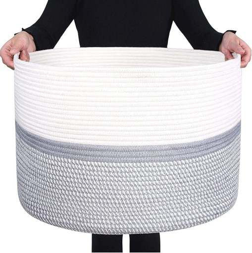 Grey and White Round Storage Basket