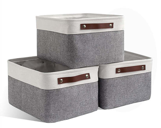 Grey and Cream Rectangle Storage Basket with handles